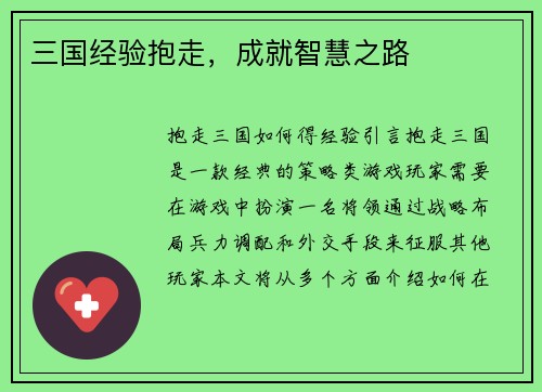 三国经验抱走，成就智慧之路